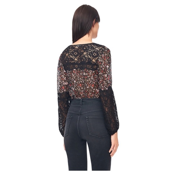 Rebecca Taylor pin tuck chiffon lace accent sheer blouse floral print - Picture 2 of 8